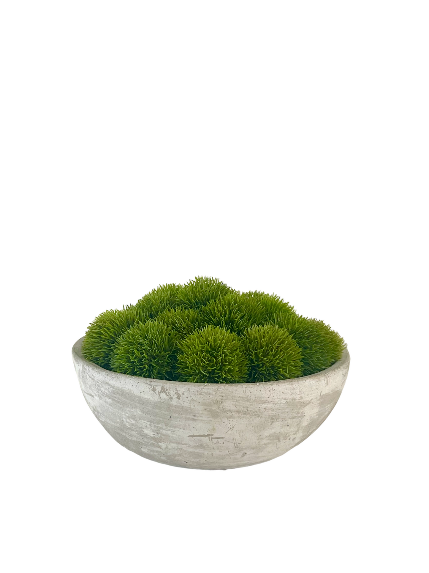 artificial dianthus arranged in a small concrete bowl planter